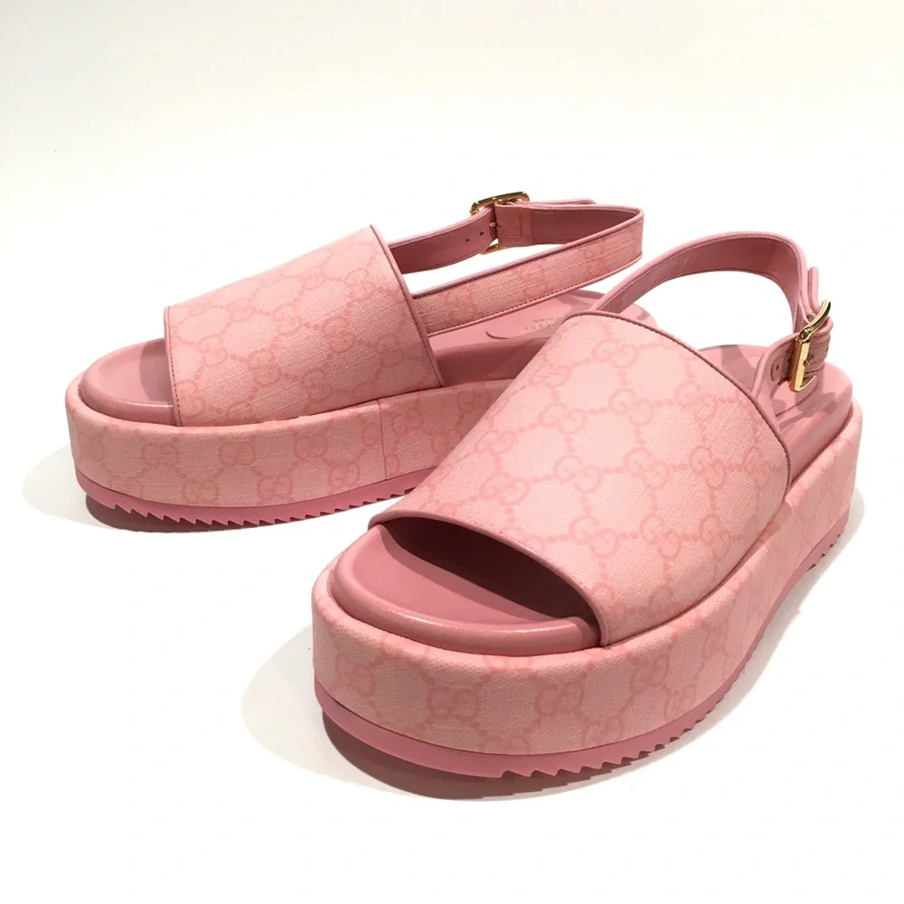 GUCCI GG SUPREME PLATFORM SLINGBACK SANDAL -COTTON CANDY PINK -WOMEN’S US 8 -NIB - Picture 6 of 11